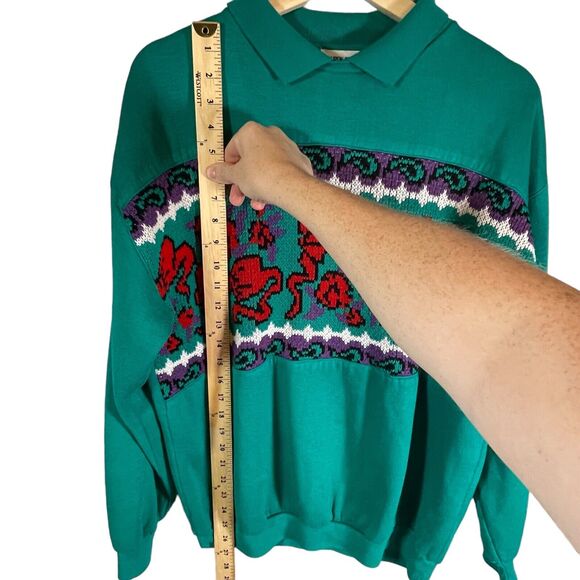 VTG 90s Grannycore Lauren Brooke Collared Crewneck Sweatshirt SIZE MEDIUM Green - Picture 4 of 7